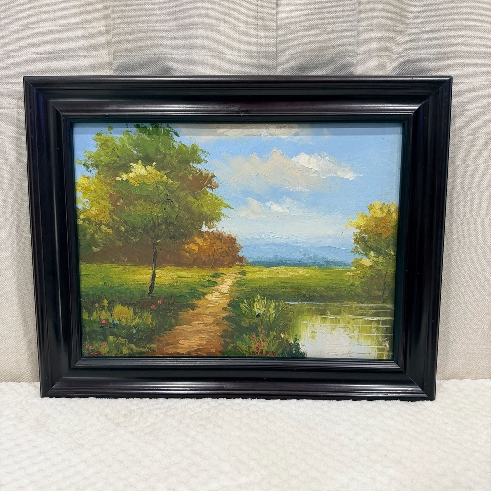 Original Hand-Painted Landscape Oil Painting with Trees and Path framed